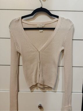H&M Cream Ribbed V-Neck Button Cardigan